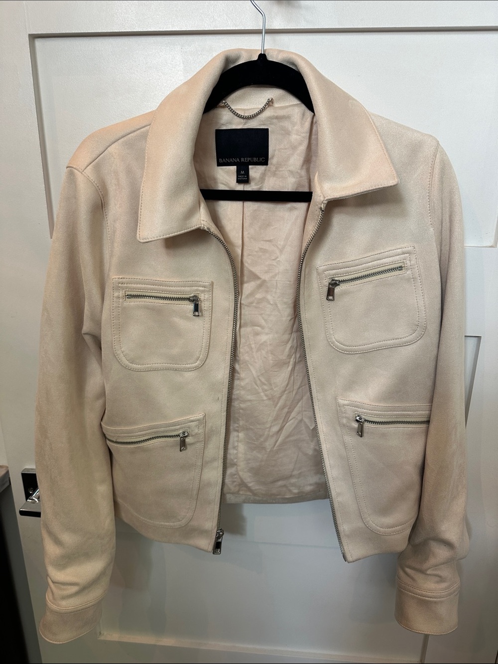 Banana Republic Light Cream Suede Zip Pocket Jacket